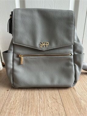 Freshly Picked Diaper Bag Light Gray Pebbled Leather Backpack w/ Gold Hardware